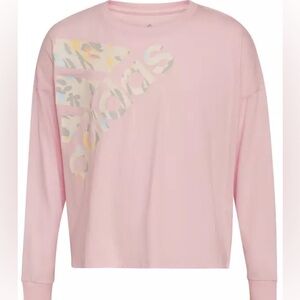 ✨ New! adidas Girls Pink Long Sleeve Waist Crew Neck T-Shirt XL ✨